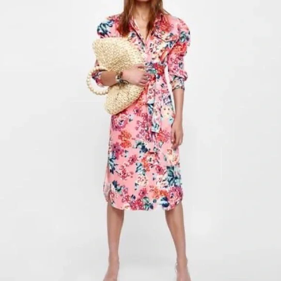 Zara Floral Print Shirt Dress - Picture 2 of 11
